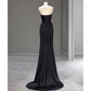 Robe de soirée noire simple à épaules dénudées, robe vintage nv1705