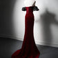 Mermaid Sweetheart Neck Velvet Burgundy Long Prom Dress, Burgundy Long Evening Dress nv1868