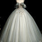 A-Line Round Neck Tulle Gray Blue Long Prom Dress, Tulle Sequin Lace Long Evening Dress nv1495