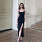 Black rose sexy suspenders three-dimensional slit dress evening dress prom dress nv1889