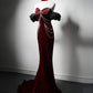 Mermaid Sweetheart Neck Velvet Burgundy Long Prom Dress, Burgundy Long Evening Dress nv1868