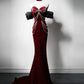 Mermaid Sweetheart Neck Velvet Burgundy Long Prom Dress, Burgundy Long Evening Dress nv1868