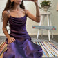 Purple Simple Elegant Shiny Spaghetti Strap Off Shoulder Long Ball Gown Evening Dress Party Dress nv2526