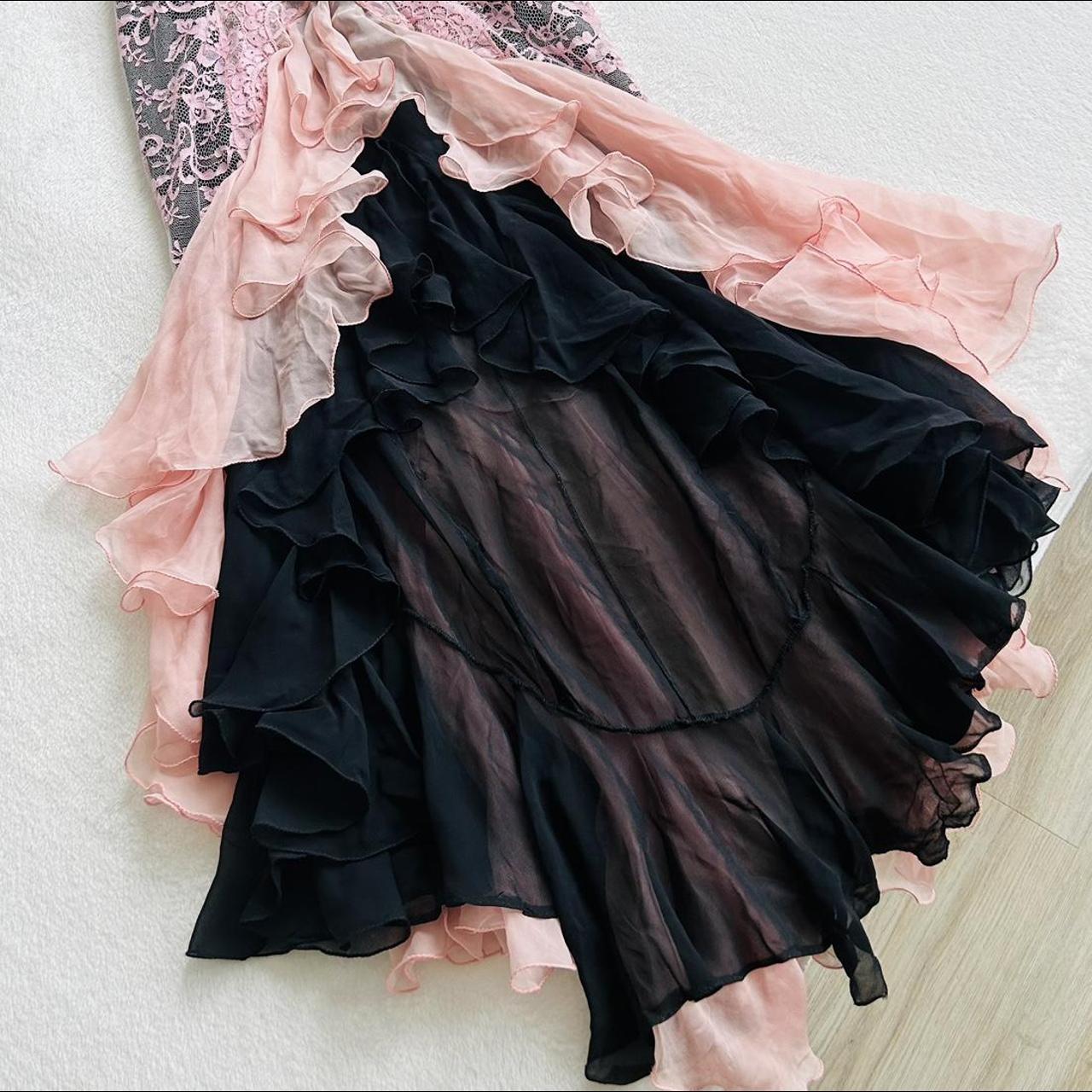 Pink Fashion Suspender Exquisite Lace Long Ruffled Ball Gown Evening Dress Party Dress nv3420