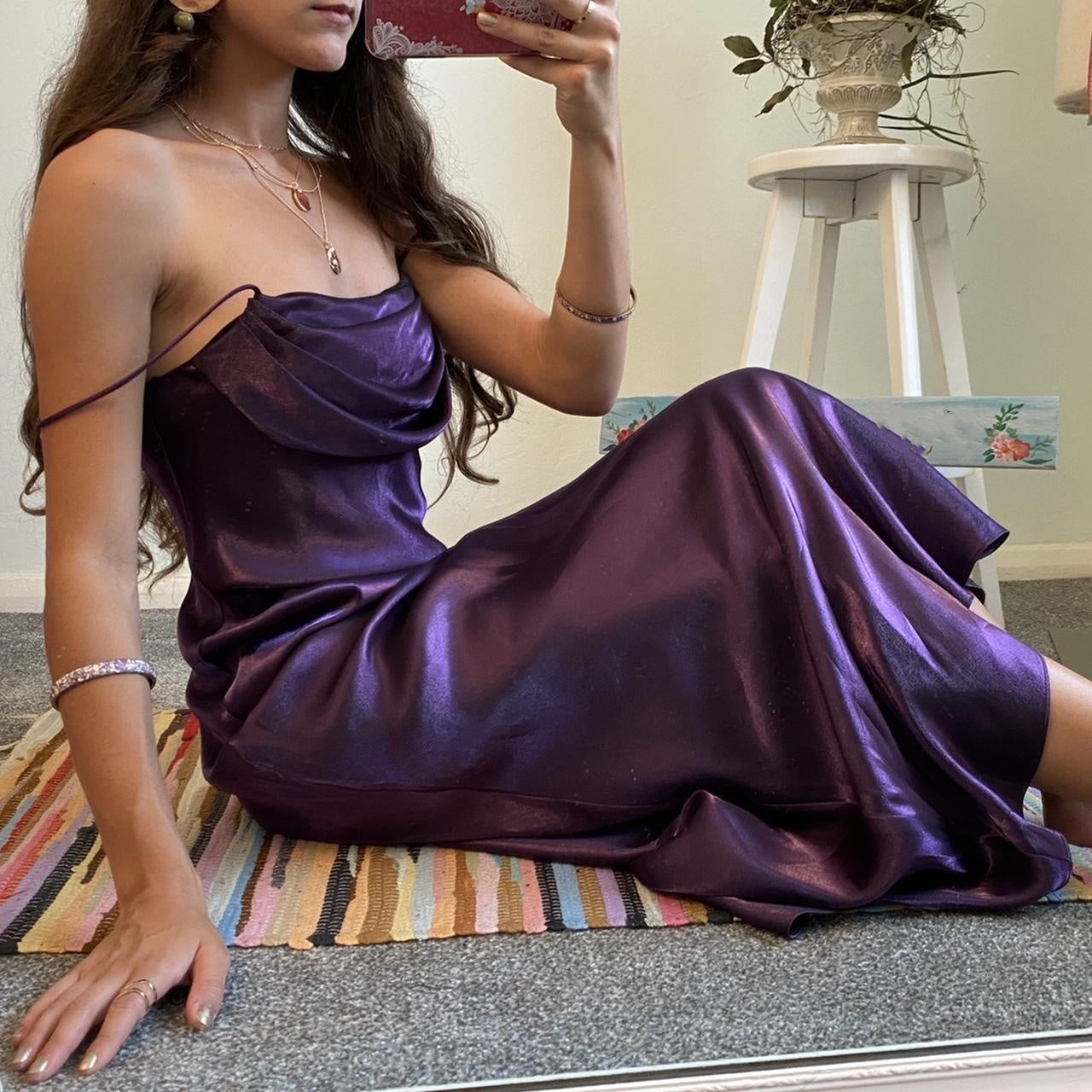 Purple Simple Elegant Shiny Spaghetti Strap Off Shoulder Long Ball Gown Evening Dress Party Dress nv2526