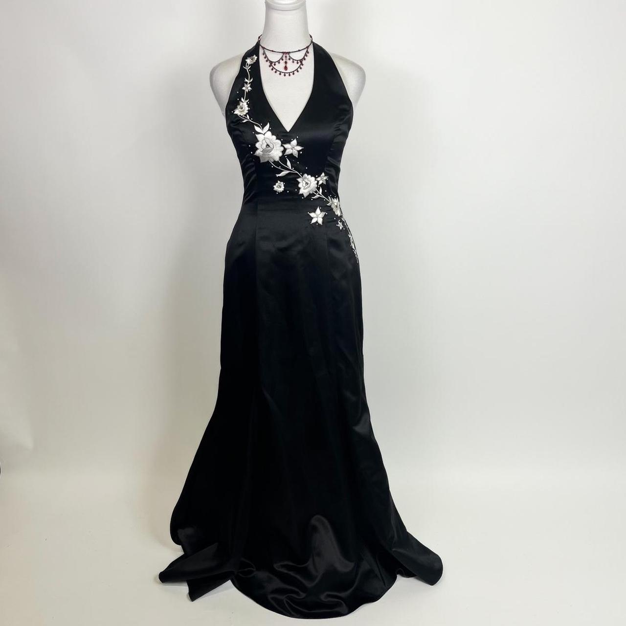 Black and white beautiful elegant fashion exquisite floral spaghetti straps long satin floor-length ball gown evening dress party dress nv3729