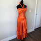 Orange Pretty Fashion Exquisite Beaded Suspender Long Satin Ruffle prom dress Evening Dress Birthday Party Dress nv3732