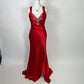 Red beautiful elegant fashion exquisite beaded spaghetti straps long satin slit ball gown evening dress party dress nv3728