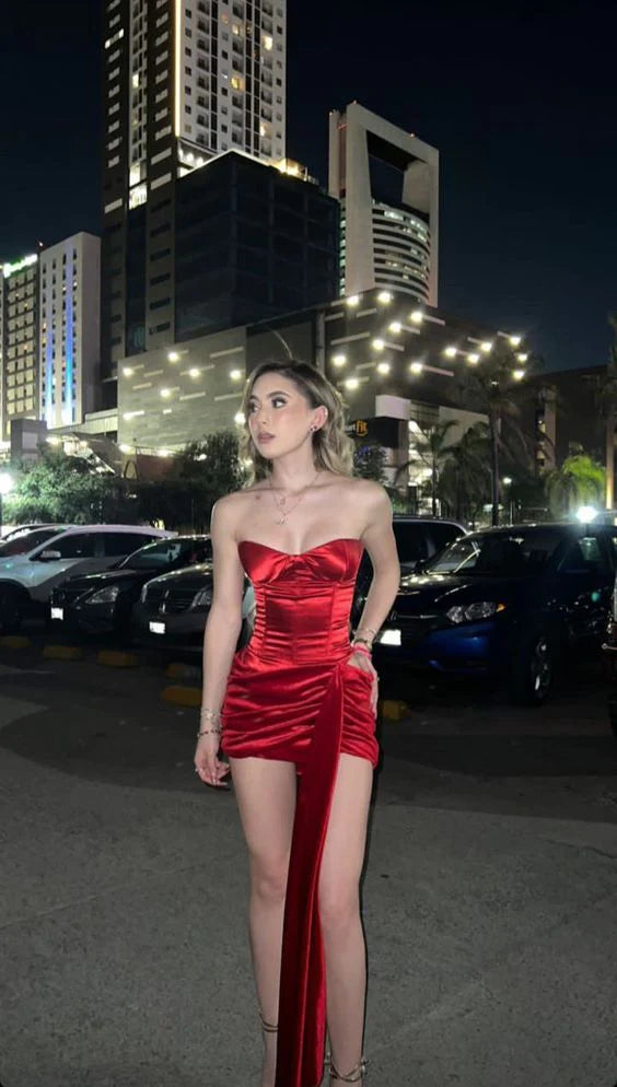 Red simple elegant slim strapless birthday dress homecoming dress party dress evening dress nv2328