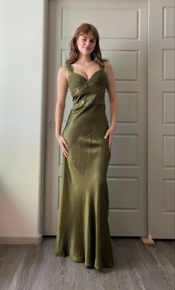 Elegant Sheath Olive Green Prom Dresses Long Formal Dress  nv1703