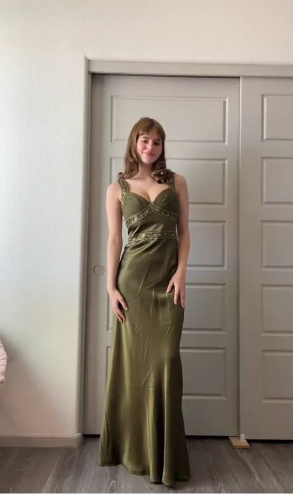 Elegant Sheath Olive Green Prom Dresses Long Formal Dress  nv1703