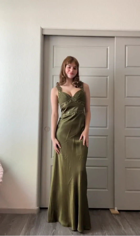 Elegant Sheath Olive Green Prom Dresses Long Formal Dress  nv1703