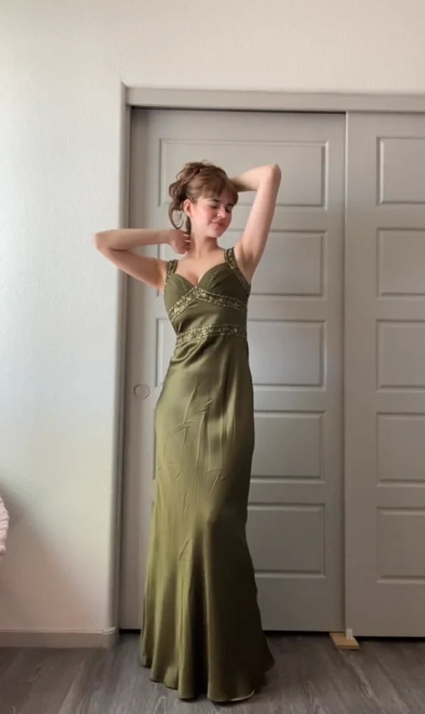 Elegant Sheath Olive Green Prom Dresses Long Formal Dress  nv1703