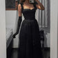 Vintage A-line halter sleeveless long tulle black ball gown evening dress nv2795