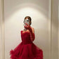 Rotes sexy langes Hosenträger-Tüll-Ballkleid, Abendkleid, Partykleid, NV2236