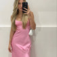 Pink Simple Elegant A-Line Spaghetti Strap Off Shoulder Sleeveless Long Party Dress Ball Gown Evening Gown nv2322