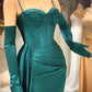 Dark Green Elegant Mermaid Long Spaghetti Strap Ball Gown with Ruffles nv1980