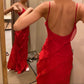 Sexy red ruffled ball gown long sleeve dress evening party dress nv1772