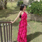 Hot pink fashion strap elegant backless multi-layered long prom dress wedding guest dress tight backless sleeveless chiffon birthday party dress nv2516