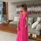 Hot Pink V-neck Halter Strapless Shoulder Bowknot Long Prom Dress Formal Dress Evening Dress Party Dress nv2549