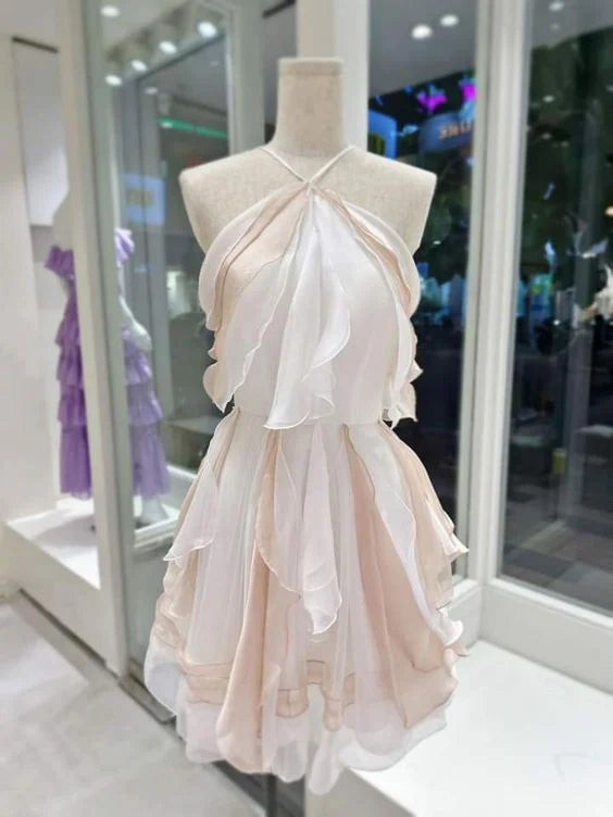 Pink Fashion Unique A-line Chiffon Homecoming Dress Birthday Party Dress nv3020