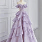 Lilac Elegant Fairy A-line Off-shoulder Long Tulle Ball Gown Evening Dress nv3520