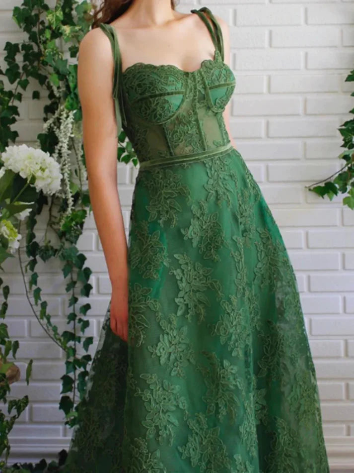 Green Lace Long Formal Graduation Dresses Birthday Outfits  nv1654