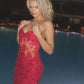 Beautiful spaghetti strap birthday party dress red lace prom dress nv1791