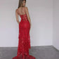 Robe de soirée longue rouge sexy et élégante en dentelle à bretelles spaghetti, robe de bal d'anniversaire, robe de soirée nv1355