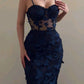 Navy Blue Lace Vintage Mermaid Strap Birthday Party Dress Prom Dress Evening Dress nv2023