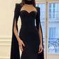 Vintage Mermaid Black Birthday Party Dress Prom Dress with Cape Evening Dress nv1946