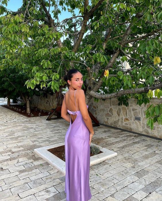 A line Straps Backless Party Dress Long Lilac Prom Dress nv1869