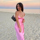 Pink Simple Elegant A-Line Spaghetti Strap Off Shoulder Sleeveless Long Party Dress Ball Gown Evening Gown nv2322