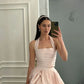 Light Pink Sweetheart Elegant Cute Off-the-shoulder Satin Ruffled Layered Charming Two-piece Long Prom Gown Evening Gown Party Dress nv2555