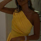 Yellow A-line Simple Elegant Impressive Sleeveless One Shoulder Ruffled Long Slit Ball Gown Evening Gown Party Dress nv2554