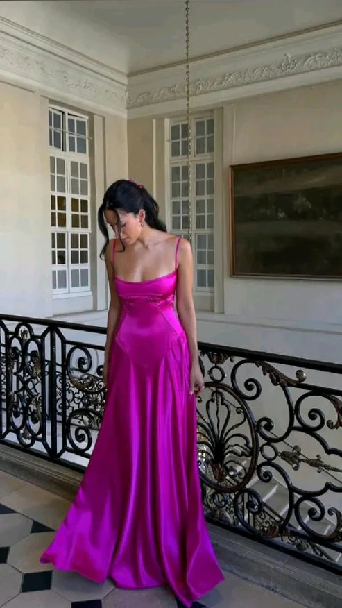 Charming Spaghetti Strap A-Line Ball Gown Evening Dress Corset Hot Pink Maxi Dress Long Ball Gown nv1711