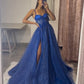 A-line sweetheart neckline tulle lace blue long ball gown women's formal evening dress nv1496