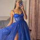 A-line sweetheart neckline tulle lace blue long ball gown women's formal evening dress nv1496