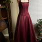 Burgundy Vintage Elegant Beaded Long Prom Dress Evening Gown Party Dress nv2608