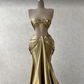 Gold Gorgeous Elegant Off-the-shoulder Rhinestone Tassel Two-piece Suit Long Ball Gown Evening Dress nv2642