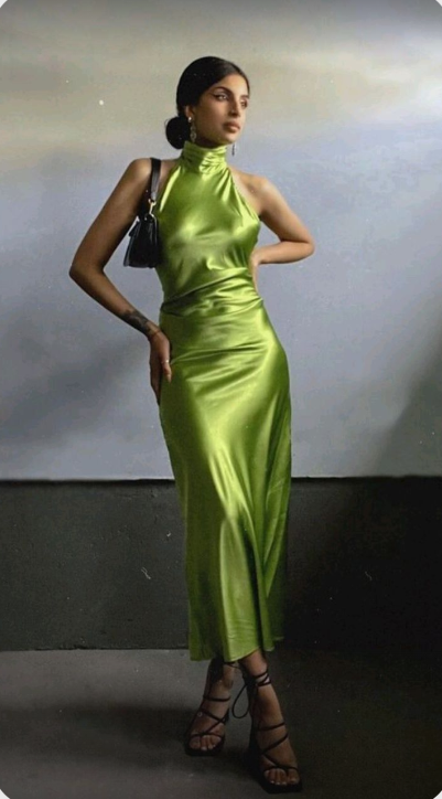 Green simple elegant sling slim long satin ball gown evening dress nv2659