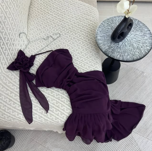 Purple fashion elegant floral long Chiffon ruffled ball gown evening dress party dress nv3561