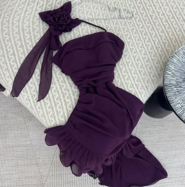 Purple fashion elegant floral long Chiffon ruffled ball gown evening dress party dress nv3561