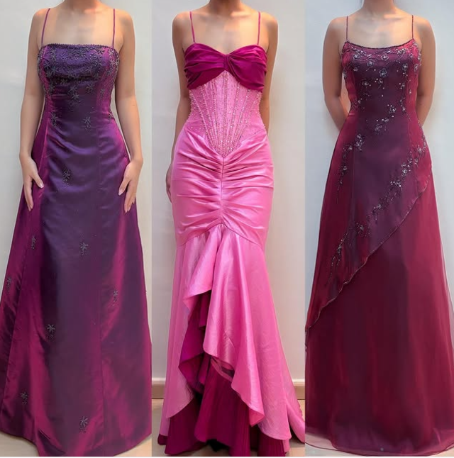 Pink Vintage Fashion Exquisite Beading Spaghetti Strap Long Satin Ruffle Ball Gown Evening Dress Party Dress nv3556