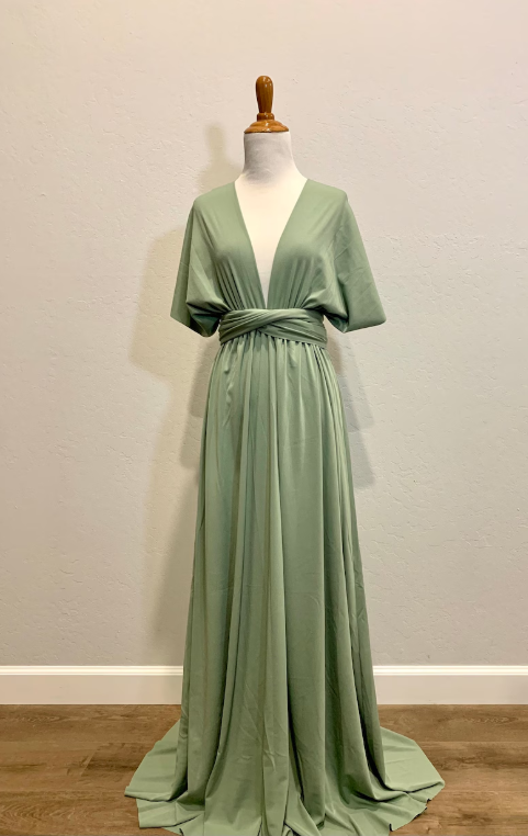 Green Fashion V-neck Strap Elegant Long Satin Floor-length Ball Gown Evening Gown Bridesmaid Dress Prom Dress nv3759