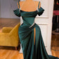 Dark Green Gorgeous Fashion Sexy Spaghetti Straps Ruffled Long Satin Floor Length Train Formal Mermaid Ball Gown Evening Dress Party Dress nv3657