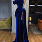 2024 Blue One-shoulder Long Prom Evening Dress with Split  nv1