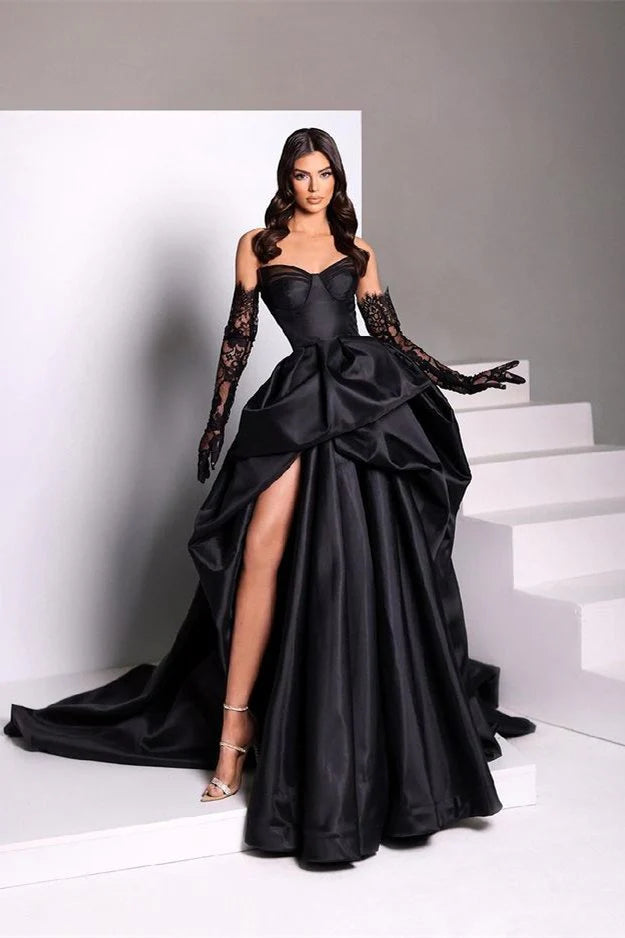 Black sweetheart taffeta slit ball gown evening dress nv2008