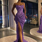 Purple Spaghetti Strap Mermaid Sequin High Slit Long Prom Dress Evening Dress Party Dress nv1998