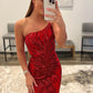 Red sequined mermaid one shoulder ball gown evening dress nv2009